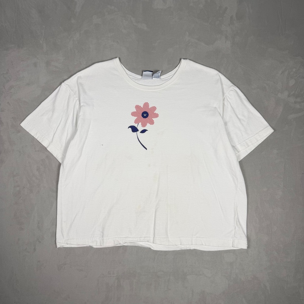 90s Womens All American Comfort Flower Graphic Boxy Crop Top XL
